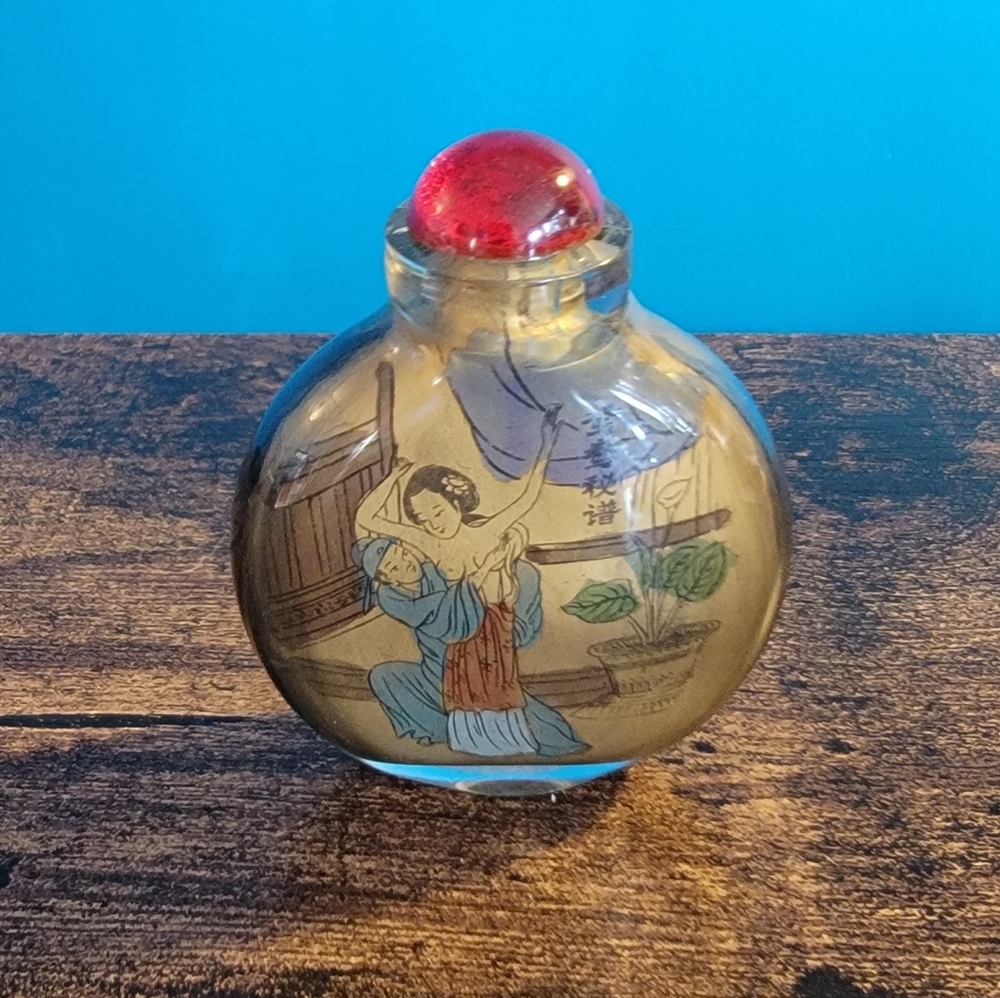Vintage Chinese Handpainted Snuff Bottle 2 Sided Art